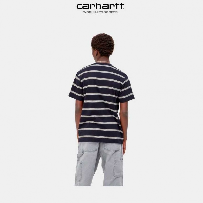 Bleu Marine Foncé Carhartt Wip Glover Stripe T-Shirt Bleu Marine - Danmark FAU-5102701