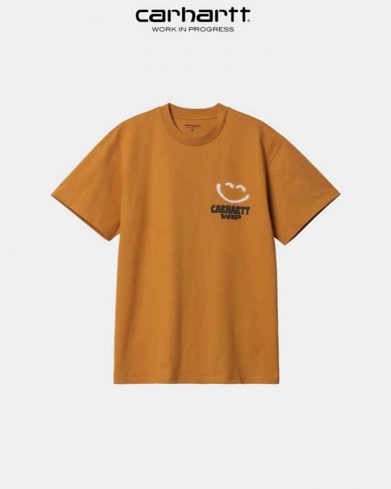 Ochre Carhartt Wip Happy Script T-Shirt - Danmark KBX-9561215