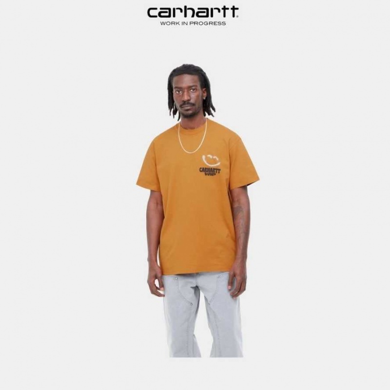 Ochre Carhartt Wip Happy Script T-Shirt - Danmark KBX-9561215