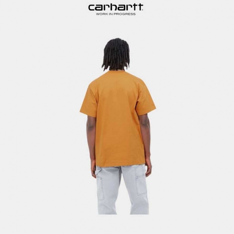 Ochre Carhartt Wip Happy Script T-Shirt - Danmark KBX-9561215