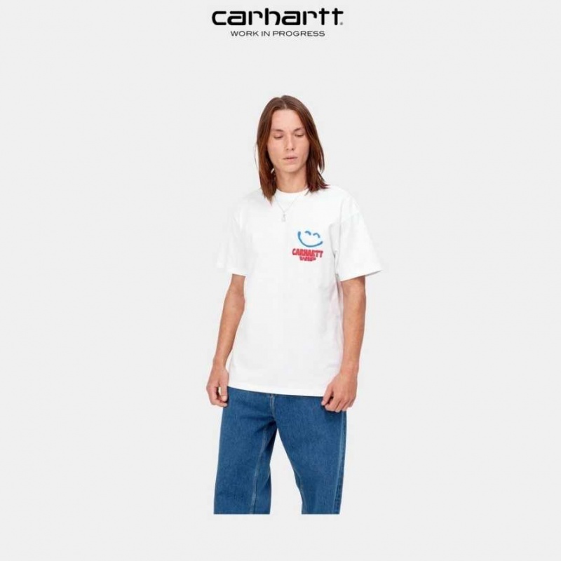 Blanche Carhartt Wip Happy Script T-Shirt - Danmark QDR-2863142