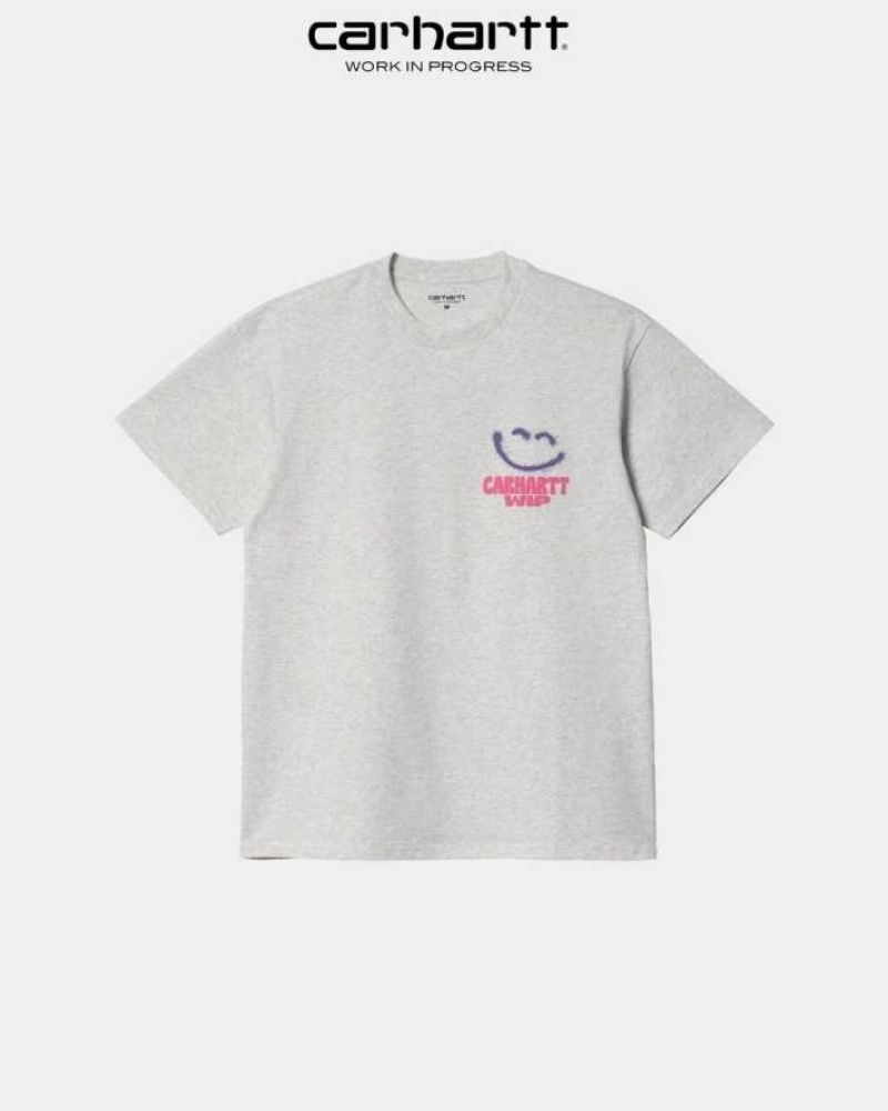 Ash Heather Carhartt Wip Happy Script T-Shirt Ash - Danmark WKZ-8884293