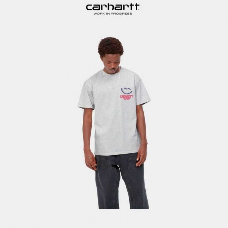 Ash Heather Carhartt Wip Happy Script T-Shirt Ash - Danmark WKZ-8884293