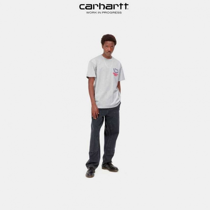 Ash Heather Carhartt Wip Happy Script T-Shirt Ash - Danmark WKZ-8884293