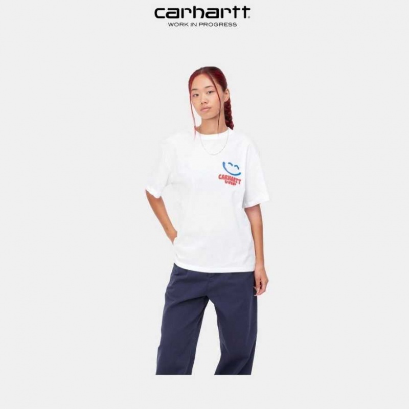 Blanche Carhartt Wip Happy Script T-Shirt - Danmark PLI-6329800