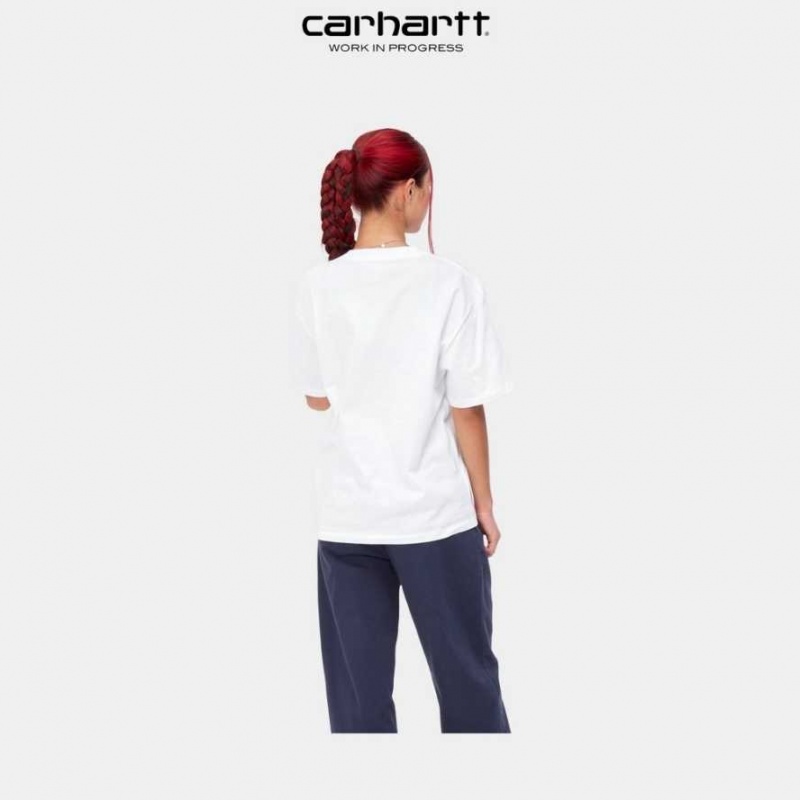 Blanche Carhartt Wip Happy Script T-Shirt - Danmark PLI-6329800