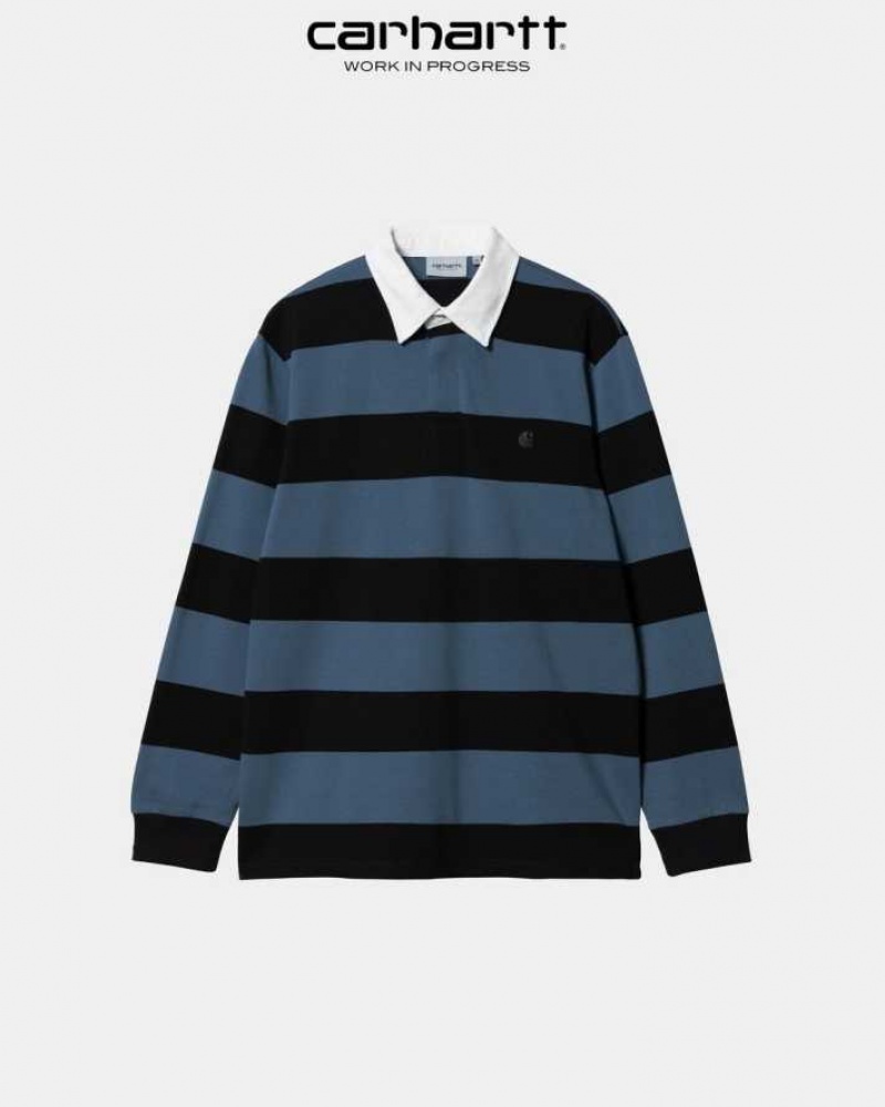 Bleu Carhartt Wip Jagger Stripe Rugby Shirt - Danmark NMC-9868689