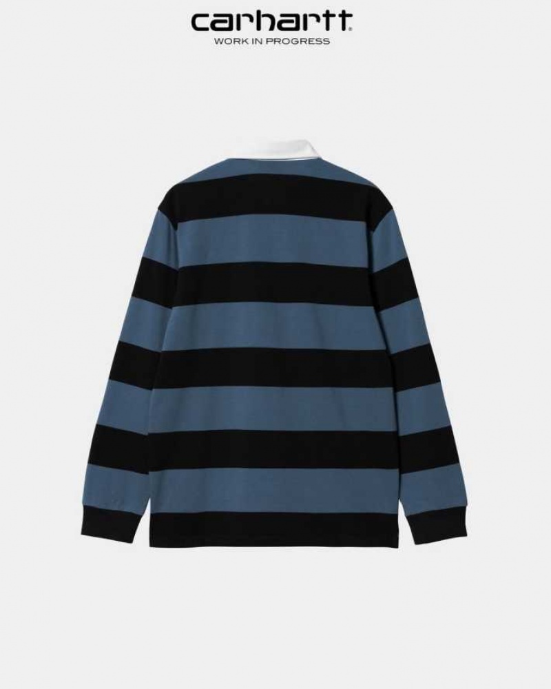 Bleu Carhartt Wip Jagger Stripe Rugby Shirt - Danmark NMC-9868689