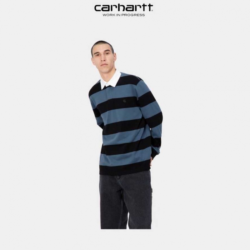 Bleu Carhartt Wip Jagger Stripe Rugby Shirt - Danmark NMC-9868689