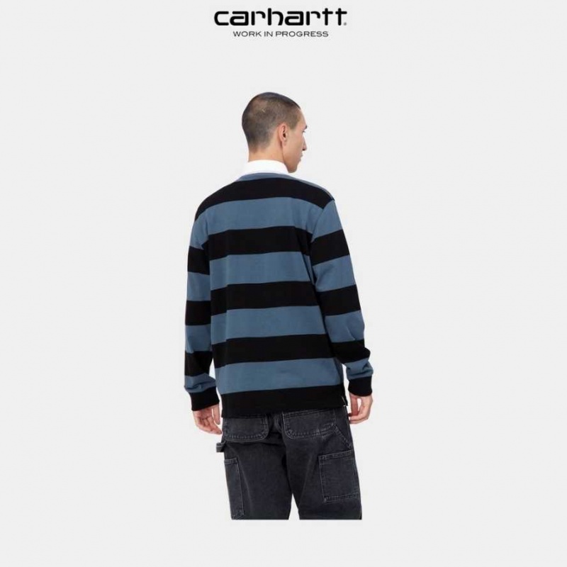 Bleu Carhartt Wip Jagger Stripe Rugby Shirt - Danmark NMC-9868689