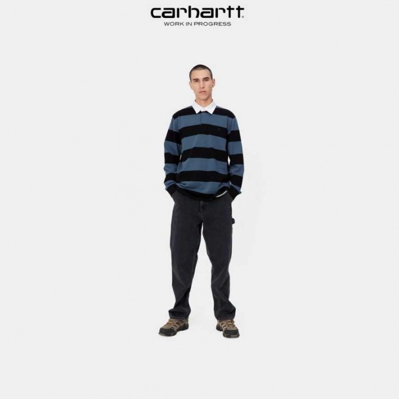 Bleu Carhartt Wip Jagger Stripe Rugby Shirt - Danmark NMC-9868689