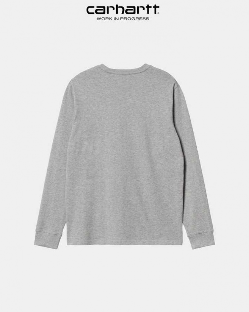 Grise Carhartt Wip Long Sleeve Pocket T-Shirt - Danmark HXU-6763143