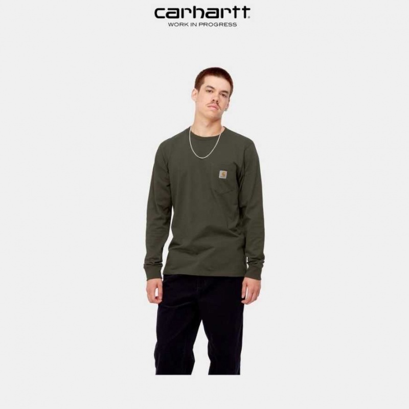 Cypress Carhartt Wip Long Sleeve Pocket T-Shirt - Danmark PRO-3490053