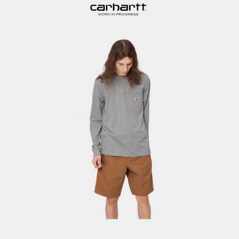 Grise Carhartt Wip Long Sleeve Pocket T-Shirt - Danmark HXU-6763143