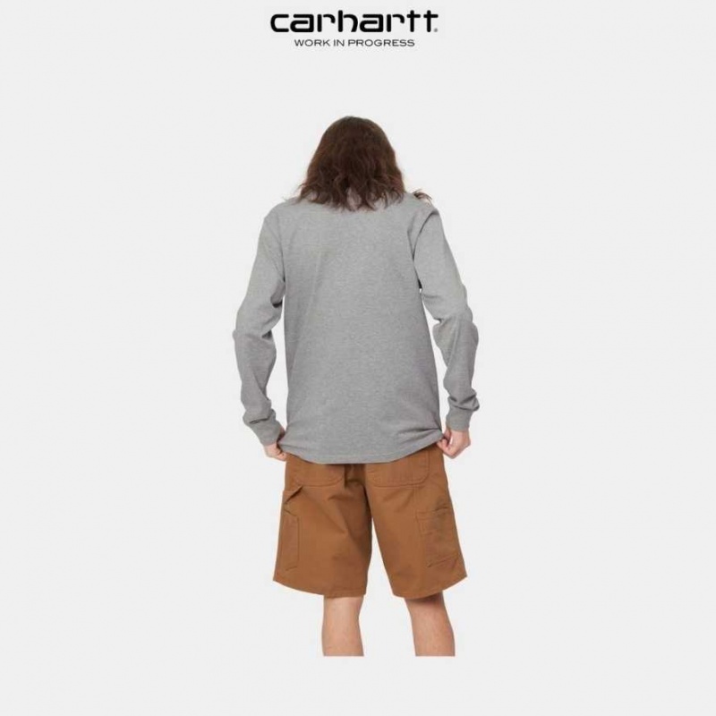 Grise Carhartt Wip Long Sleeve Pocket T-Shirt - Danmark HXU-6763143