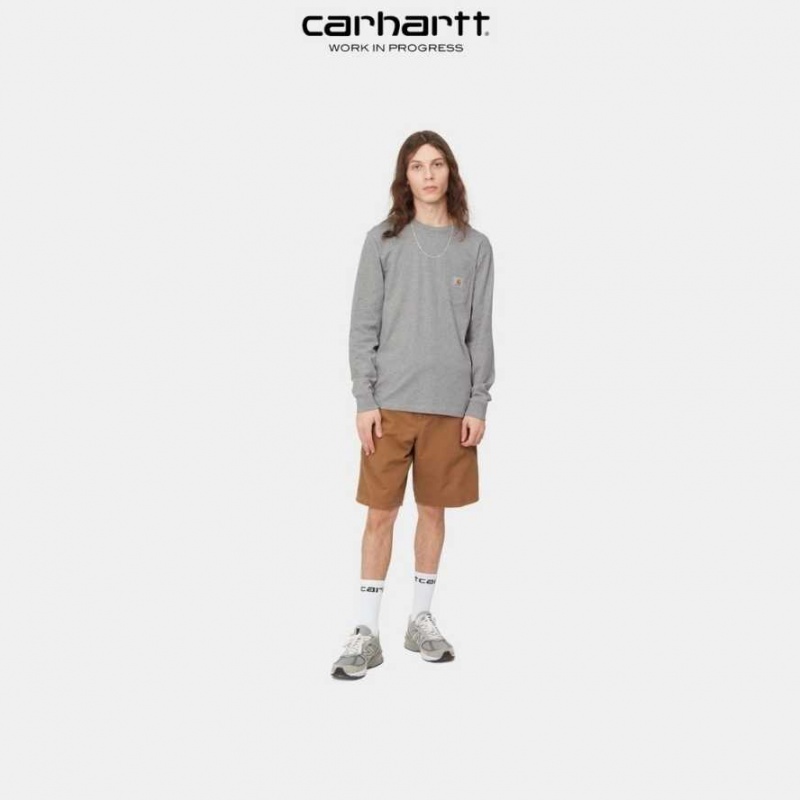 Grise Carhartt Wip Long Sleeve Pocket T-Shirt - Danmark HXU-6763143