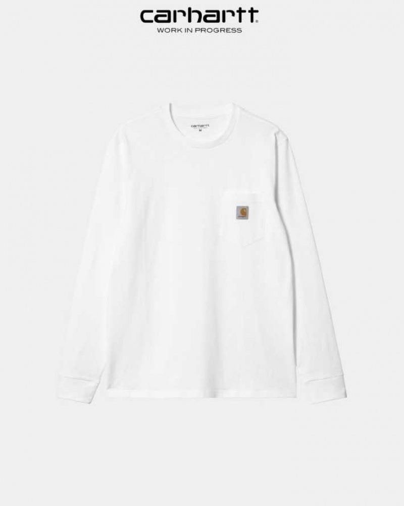 Blanche Carhartt Wip Long Sleeve Pocket T-Shirt - Danmark ZQL-2035778