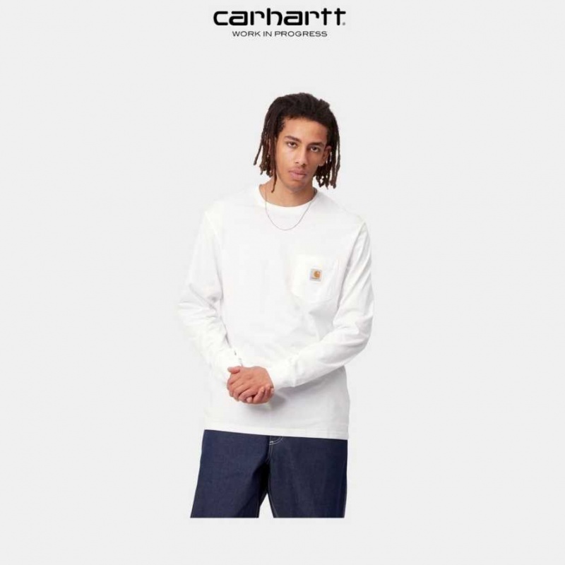 Blanche Carhartt Wip Long Sleeve Pocket T-Shirt - Danmark ZQL-2035778