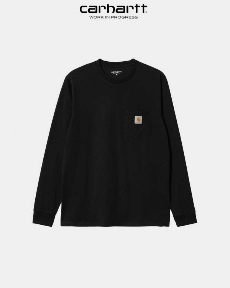 Noir Carhartt Wip Long Sleeve Pocket T-Shirt - Danmark GFT-0033194