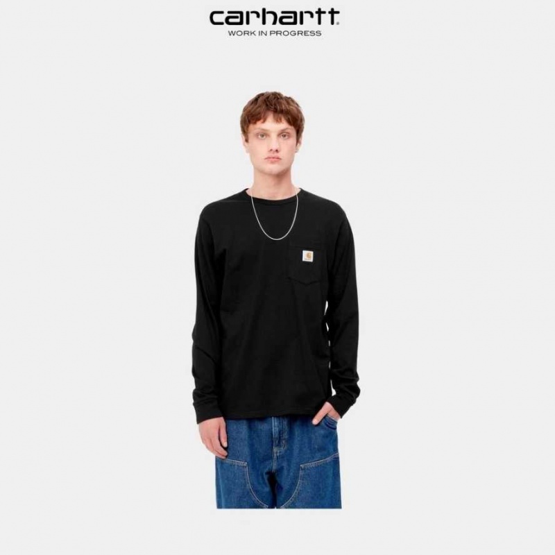 Noir Carhartt Wip Long Sleeve Pocket T-Shirt - Danmark GFT-0033194