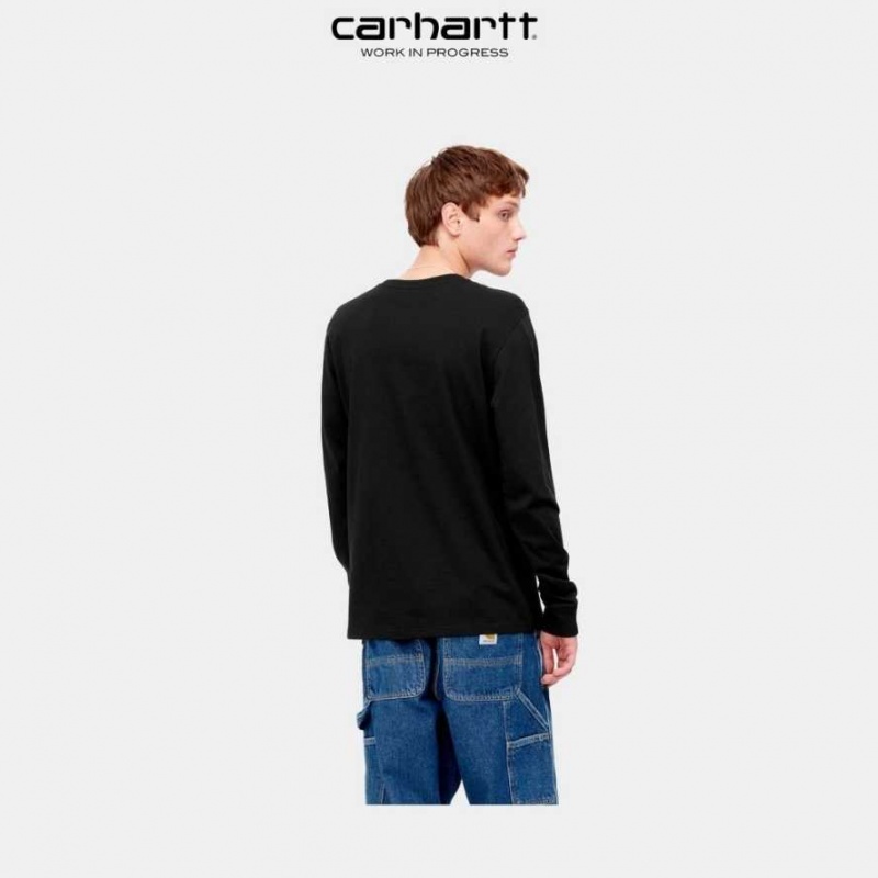 Noir Carhartt Wip Long Sleeve Pocket T-Shirt - Danmark GFT-0033194