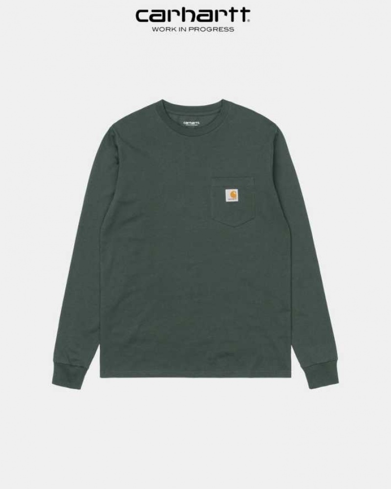 Vert Carhartt Wip Long Sleeve Pocket T-Shirt - Danmark MFR-8738891