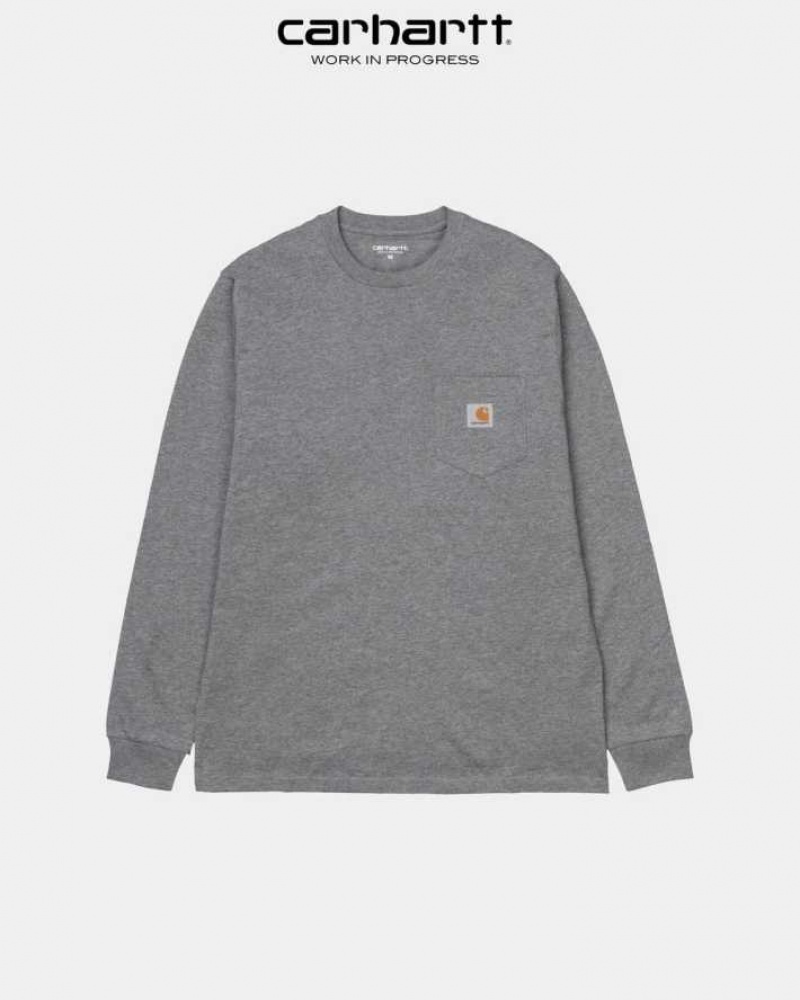 Grise Foncé Carhartt Wip Long Sleeve Pocket T-Shirt Grise - Danmark AOQ-4632589