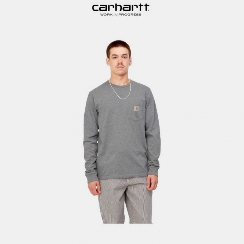 Grise Foncé Carhartt Wip Long Sleeve Pocket T-Shirt Grise - Danmark AOQ-4632589