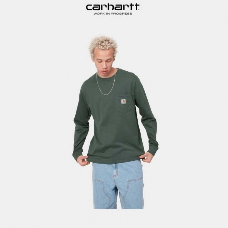 Vert Carhartt Wip Long Sleeve Pocket T-Shirt - Danmark MFR-8738891