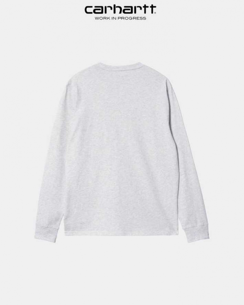 Ash Heather Carhartt Wip Long Sleeve Pocket T-Shirt Ash - Danmark DHD-6476911