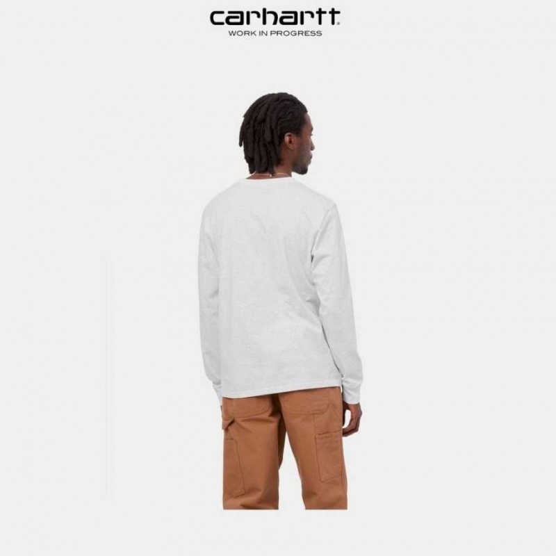 Ash Heather Carhartt Wip Long Sleeve Pocket T-Shirt Ash - Danmark DHD-6476911