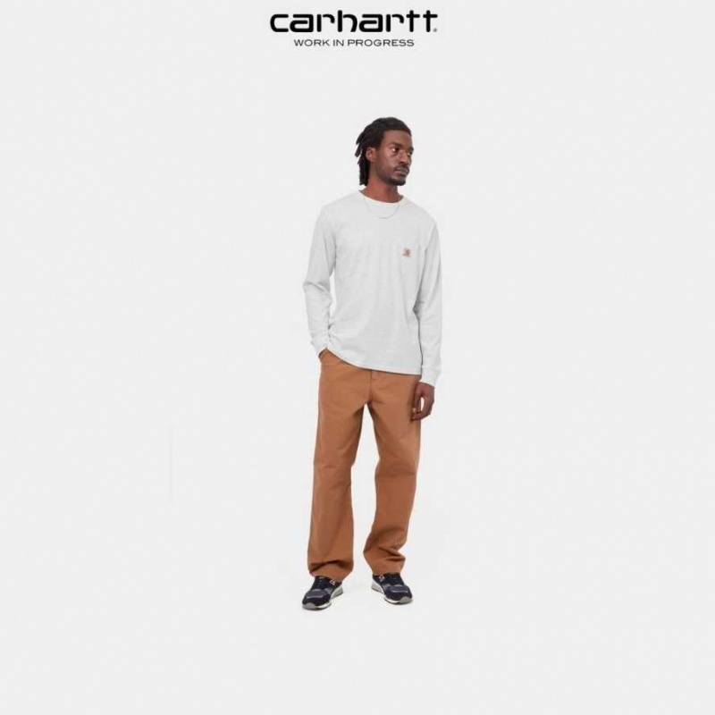 Ash Heather Carhartt Wip Long Sleeve Pocket T-Shirt Ash - Danmark DHD-6476911