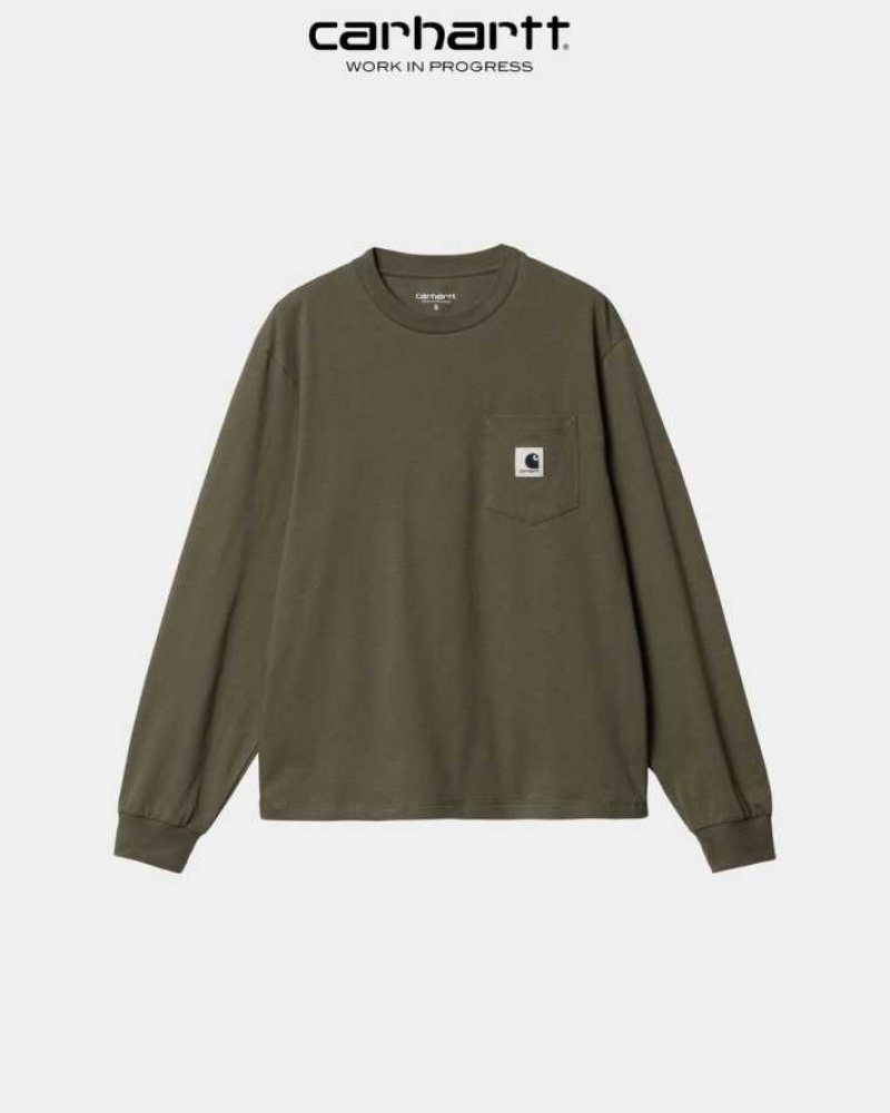 Seaweed Carhartt Wip Long Sleeve Pocket T-Shirt - Danmark SLL-6572502