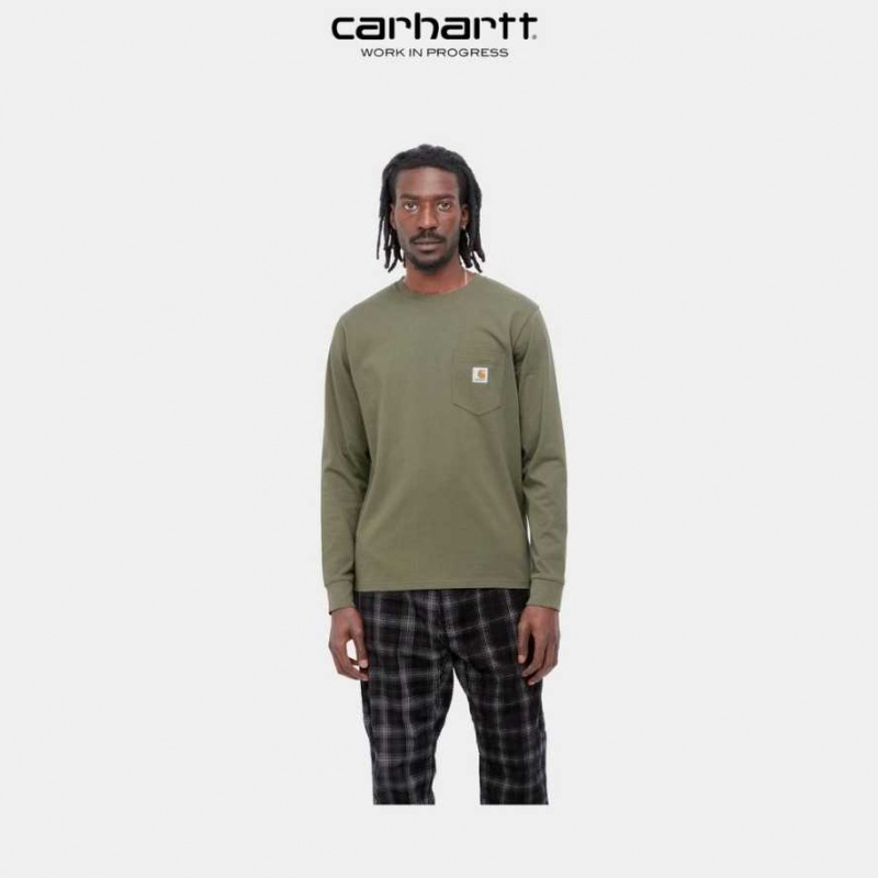 Seaweed Carhartt Wip Long Sleeve Pocket T-Shirt - Danmark PZG-4407236