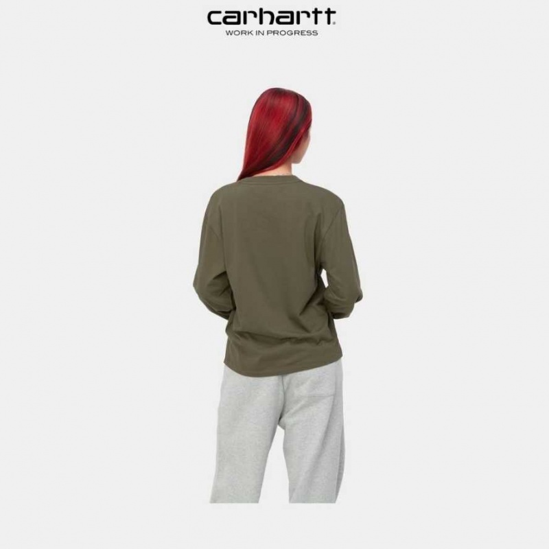 Seaweed Carhartt Wip Long Sleeve Pocket T-Shirt - Danmark SLL-6572502