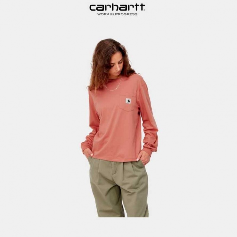 Misty Blush Carhartt Wip Long Sleeve Pocket T-Shirt Misty - Danmark SCR-4412906