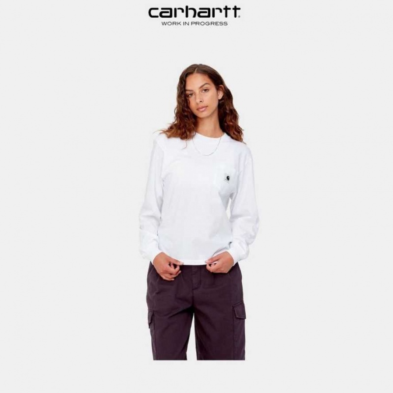 Blanche Carhartt Wip Long Sleeve Pocket T-Shirt - Danmark HAS-0119850