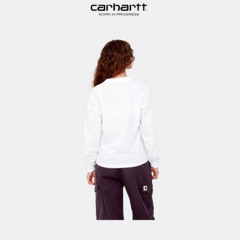 Blanche Carhartt Wip Long Sleeve Pocket T-Shirt - Danmark HAS-0119850