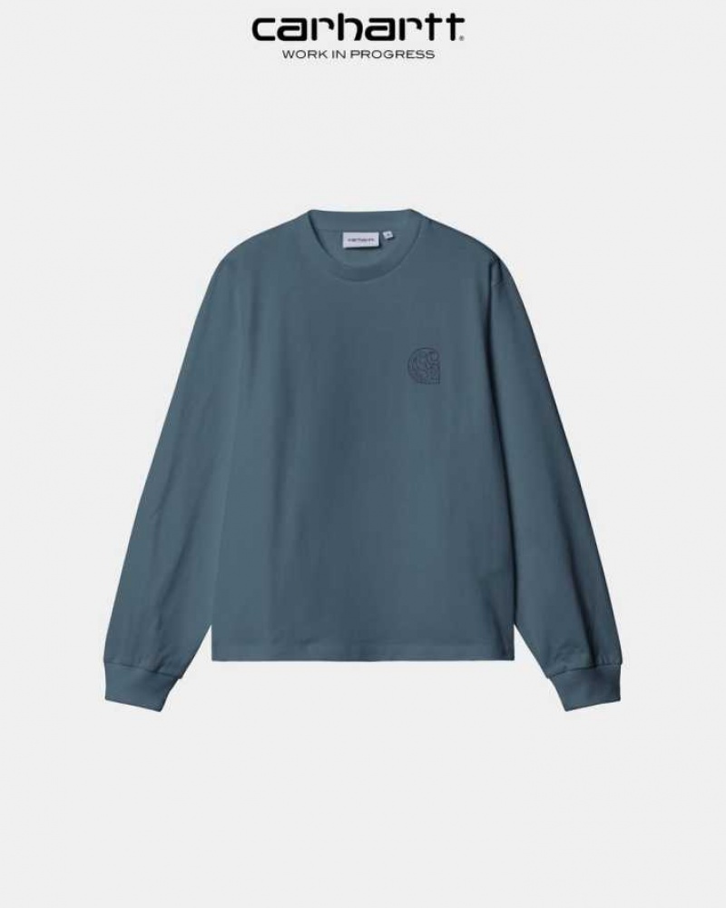 Bleu Carhartt Wip Long Sleeve Verse C T-Shirt - Danmark QWF-6808153