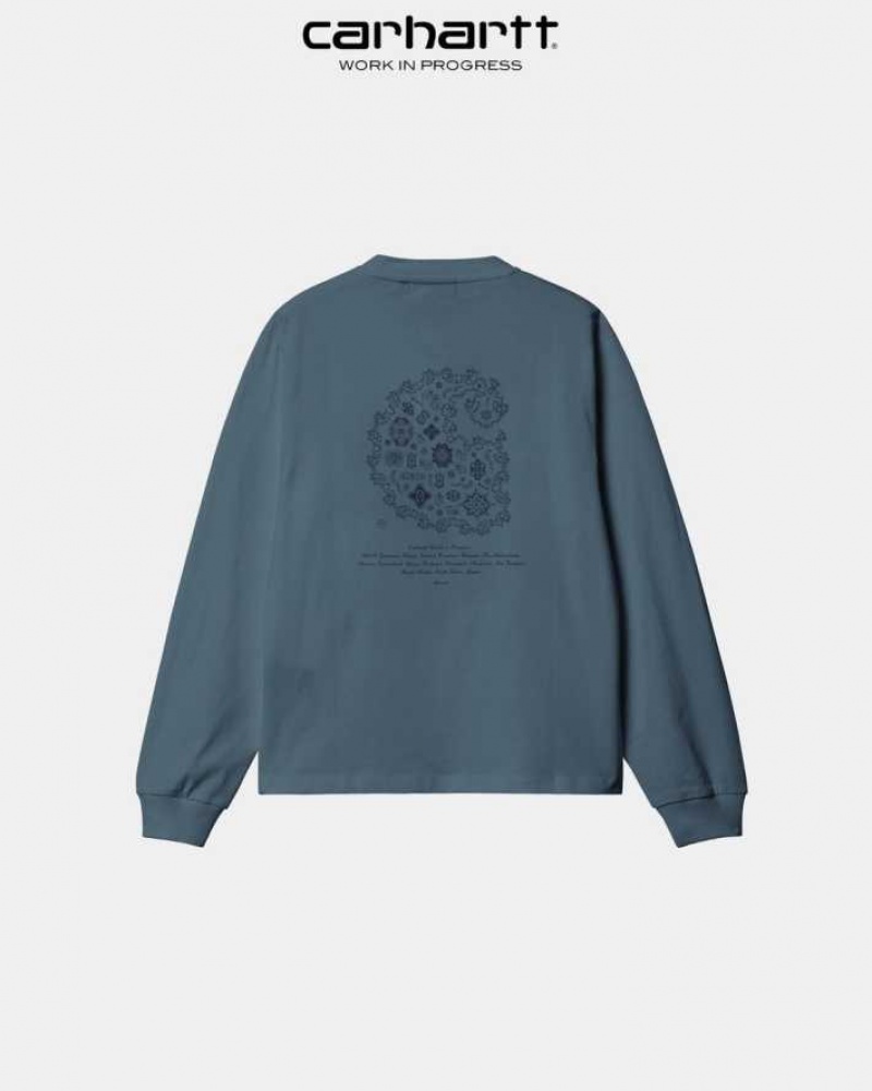 Bleu Carhartt Wip Long Sleeve Verse C T-Shirt - Danmark QWF-6808153