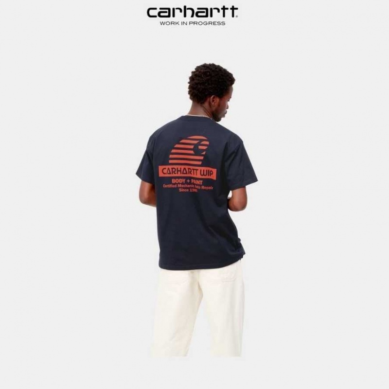 Bleu Marine Foncé Carhartt Wip Mechanic T-Shirt Bleu Marine - Danmark BKS-6021209