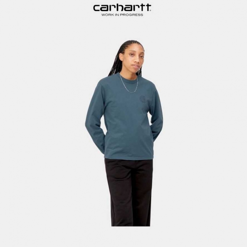 Bleu Carhartt Wip Long Sleeve Verse C T-Shirt - Danmark QWF-6808153