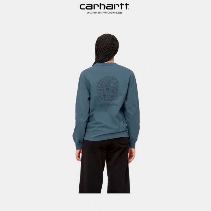 Bleu Carhartt Wip Long Sleeve Verse C T-Shirt - Danmark QWF-6808153