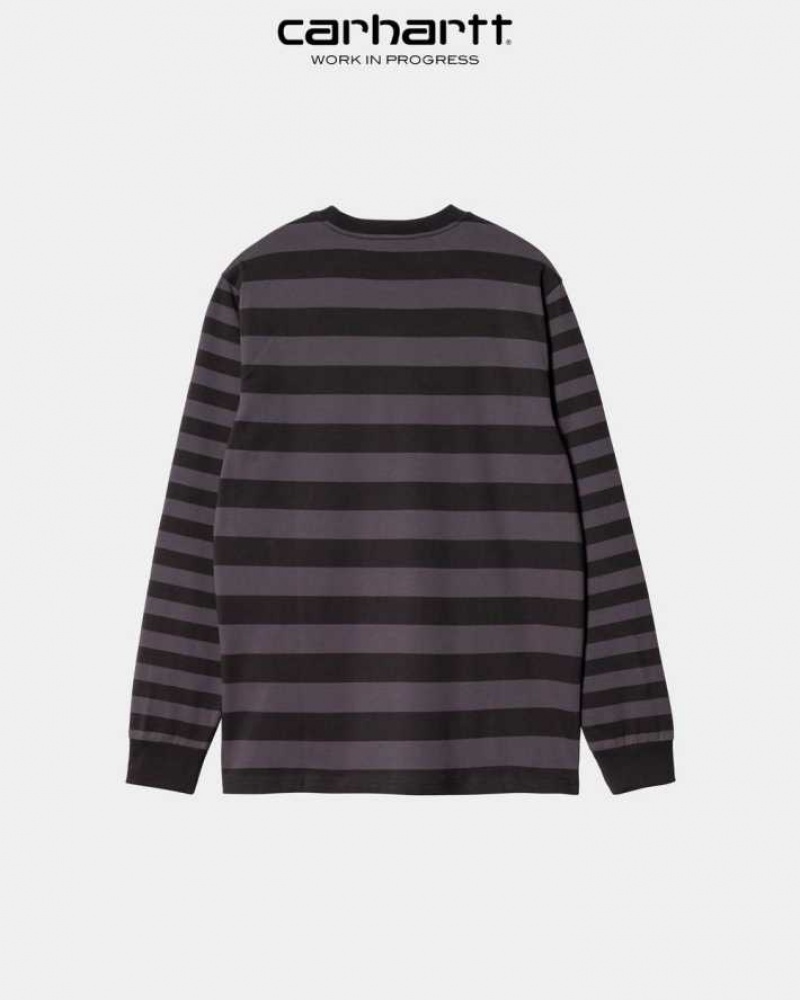 Soot / Artichoke Carhartt Wip Merrick Stripe Long Sleeve Pocket T-Shirt Soot / - Danmark FSI-2916857