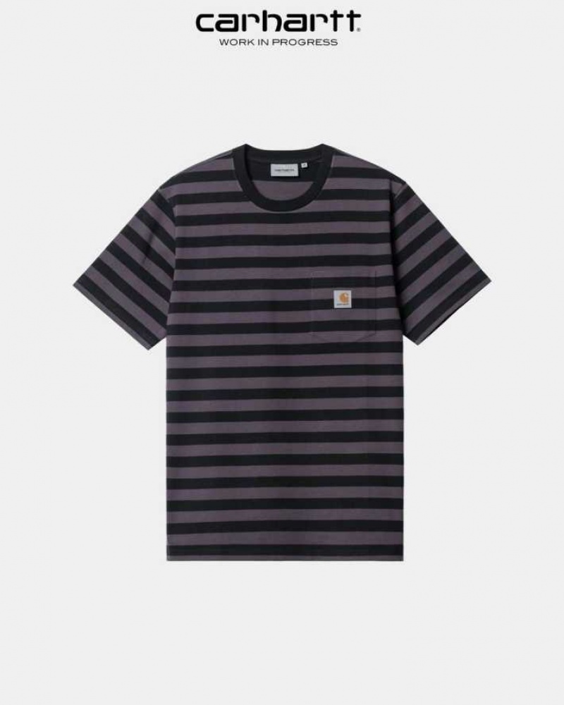 Soot / Artichoke Carhartt Wip Merrick Stripe Pocket T-Shirt Soot / - Danmark BXG-1990343