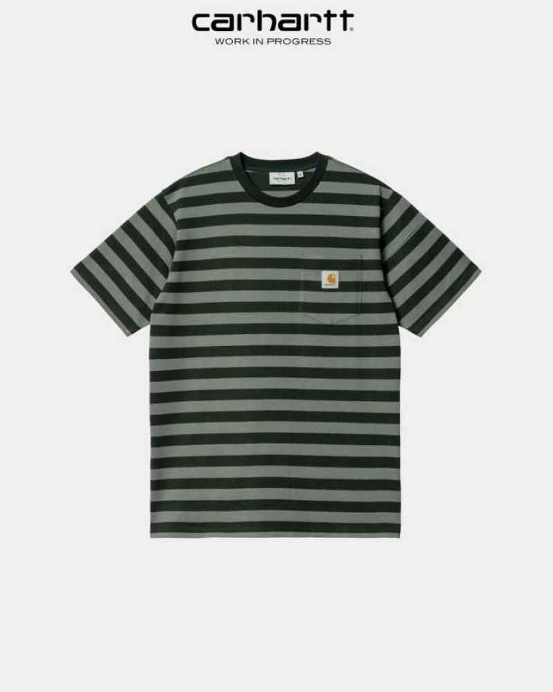 Noir Carhartt Wip Merrick Stripe Pocket T-Shirt - Danmark CIT-9959324