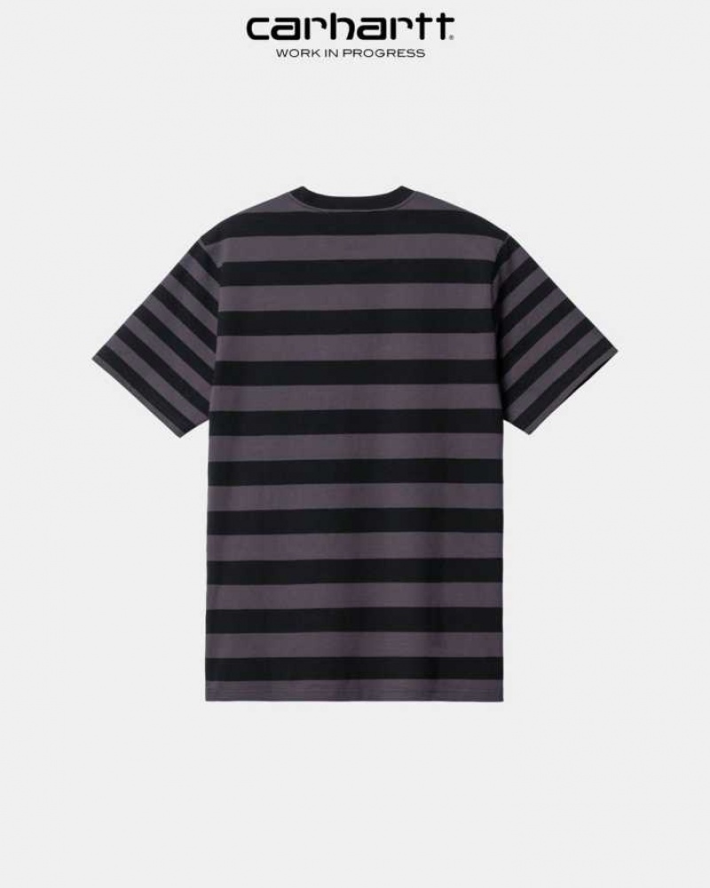 Soot / Artichoke Carhartt Wip Merrick Stripe Pocket T-Shirt Soot / - Danmark BXG-1990343