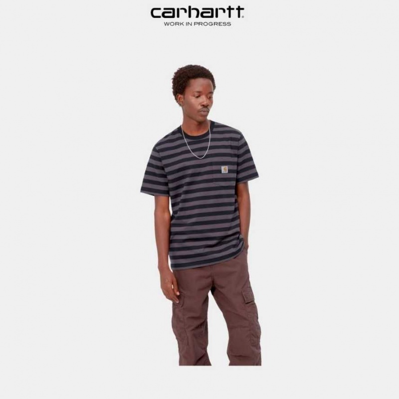 Soot / Artichoke Carhartt Wip Merrick Stripe Pocket T-Shirt Soot / - Danmark BXG-1990343