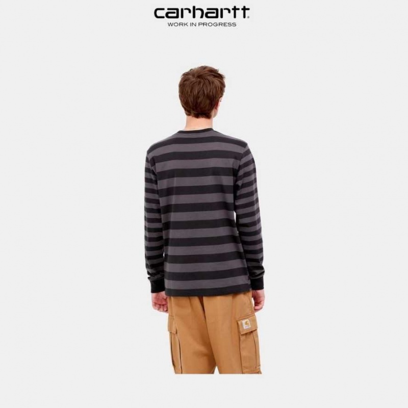 Soot / Artichoke Carhartt Wip Merrick Stripe Long Sleeve Pocket T-Shirt Soot / - Danmark FSI-2916857