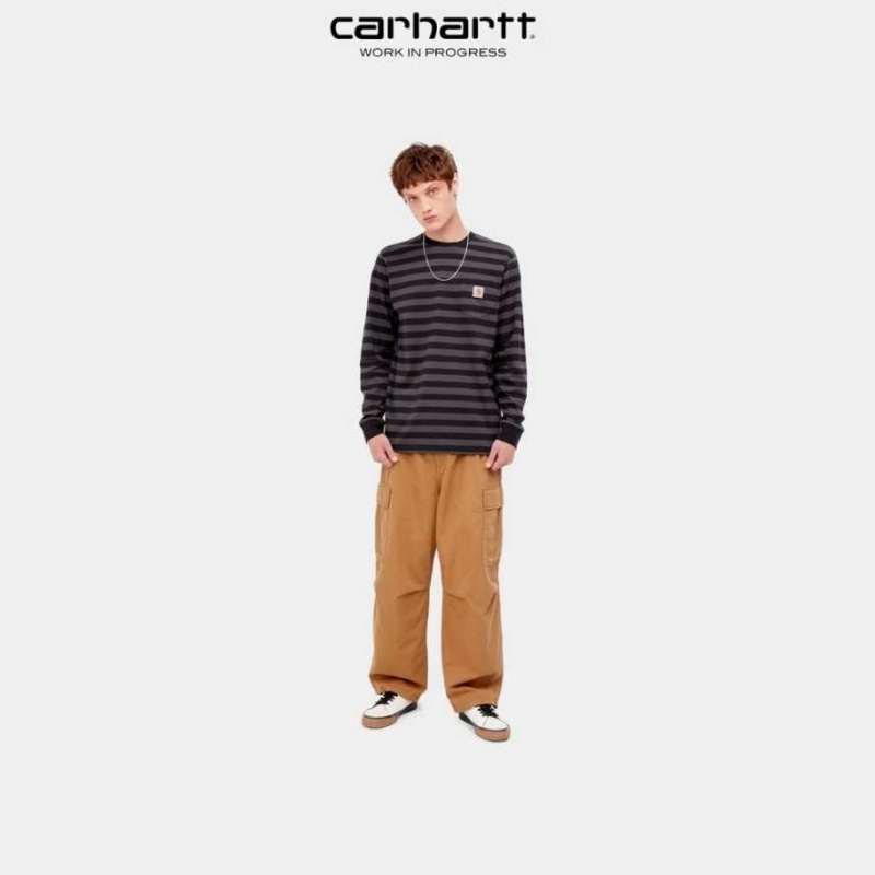 Soot / Artichoke Carhartt Wip Merrick Stripe Long Sleeve Pocket T-Shirt Soot / - Danmark FSI-2916857